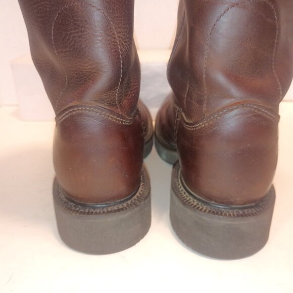 JUSTIN Men's Sz 9.5D Brown Leather Pull-on Round Toe Western Work Boots - Picture 9 of 12